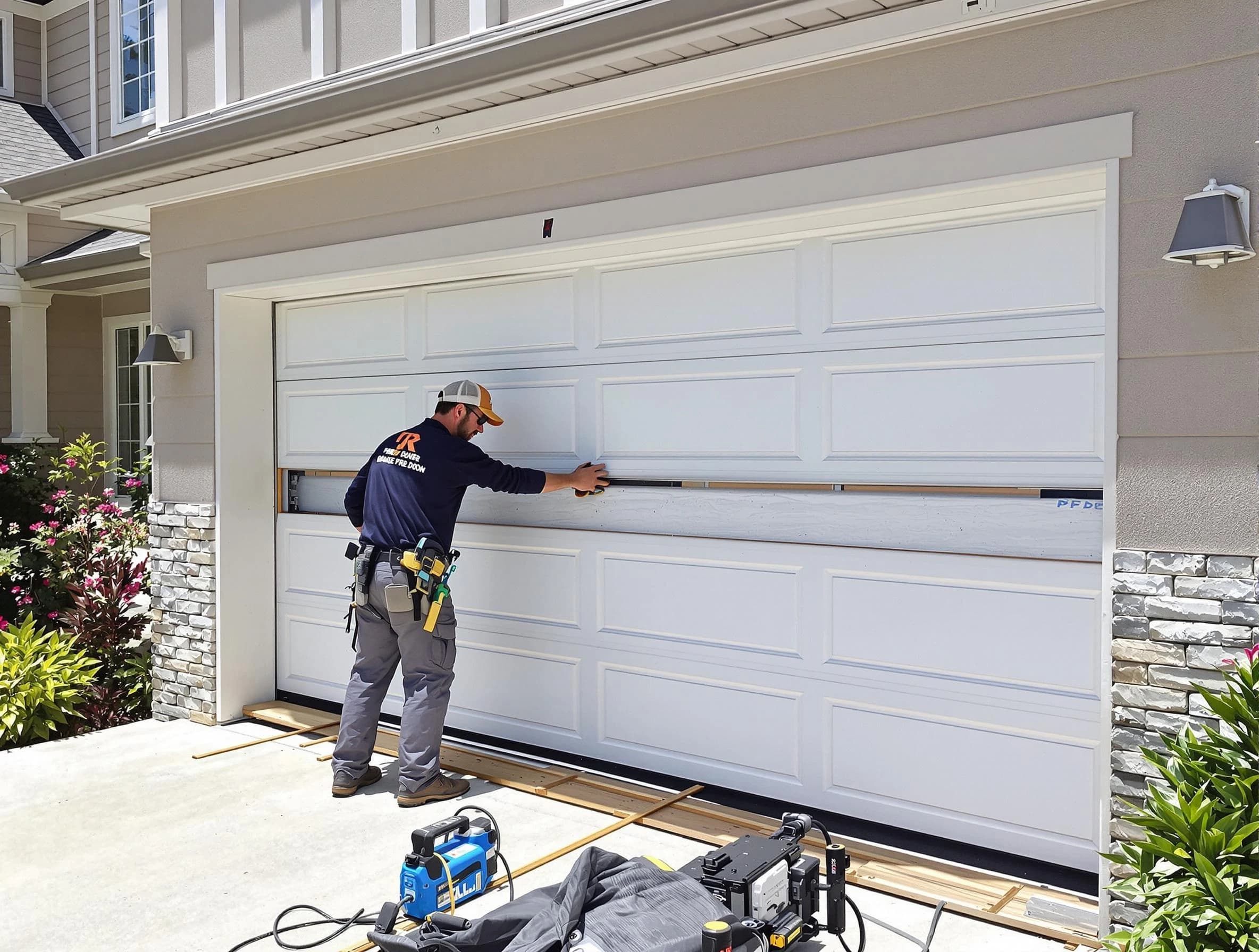Livingston Garage Door Repair team performing complete garage door replacement at Livingston residence
