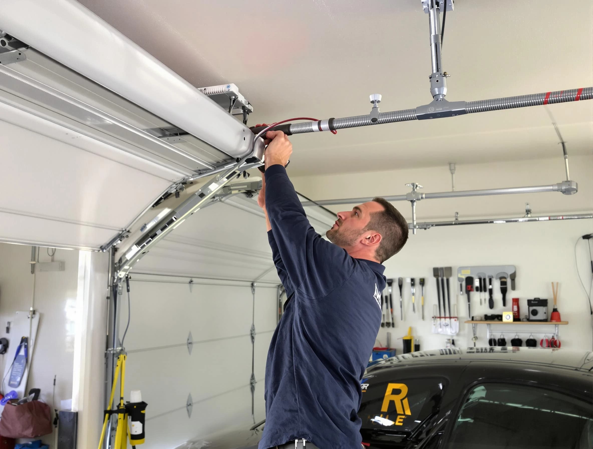 Livingston Garage Door Repair technician performing garage door cable repair in Livingston