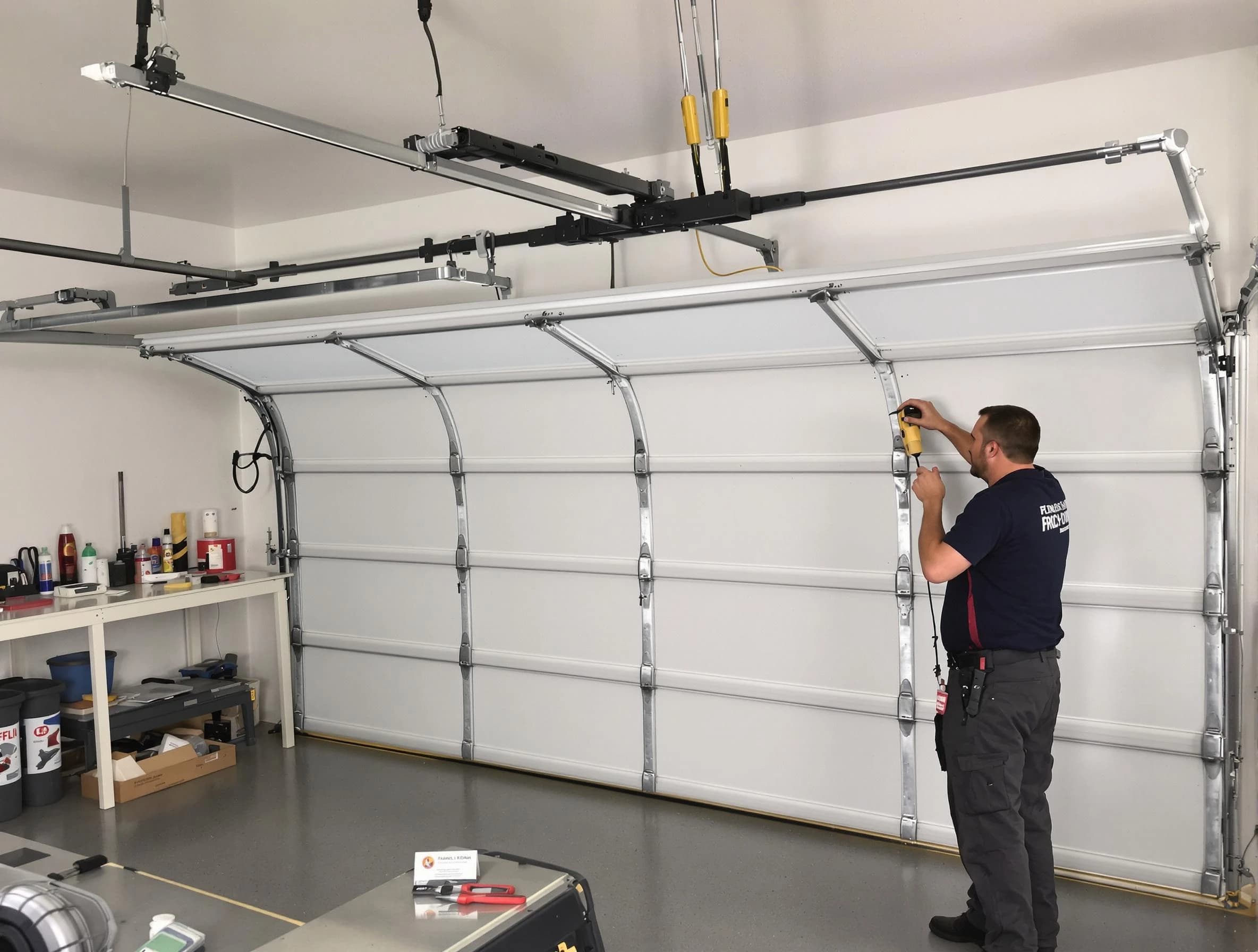 Livingston Garage Door Repair certified technician performing overhead door system repair in Livingston