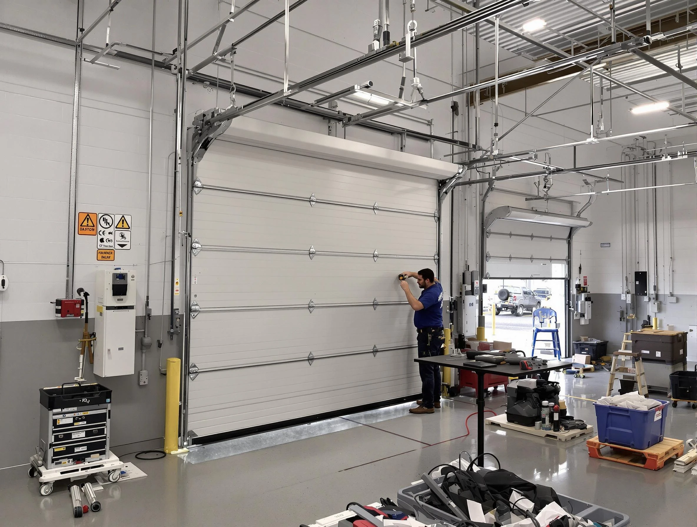 Commercial garage door repair being performed by Livingston Garage Door Repair expert in Livingston