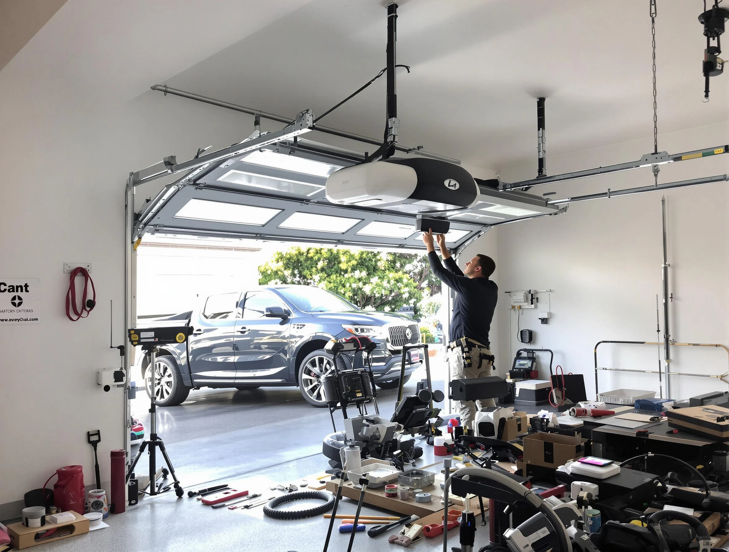 Livingston Garage Door Repair specialist installing smart garage door opener system in Livingston home