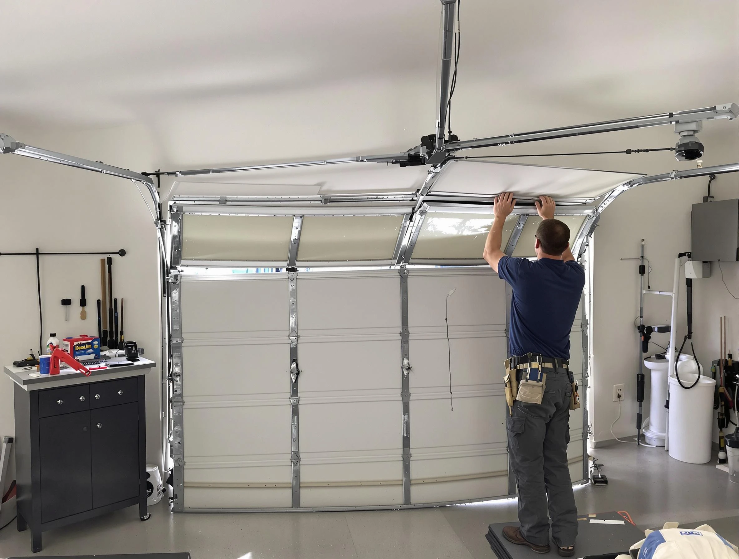 Livingston Garage Door Repair specialist performing precise section replacement on Livingston garage door